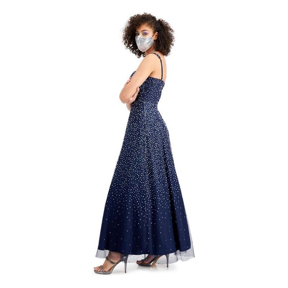 TRIXXI Womens Navy Sleeveless Sweetheart Neckline Maxi Fit + Flare Prom Dress 15 - Picture 3 of 4